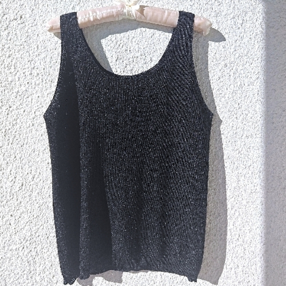 Christine Phillipe Vintage Black Sparkly Metallic Tank Top | Size L (Pristine)
